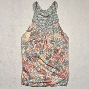 prAna Tank Top Cream Horchata Printed High Neck Split‎ Back Valentina Women's S